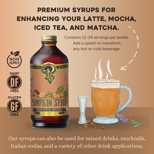 Portland Syrups Pumpkin Spice - Drink Mix for Exceptional Cocktails, Sugar Syrup for Drinks, Simple Syrup for Coffee, Mocktails, Baking, 12 oz, Pack of 2