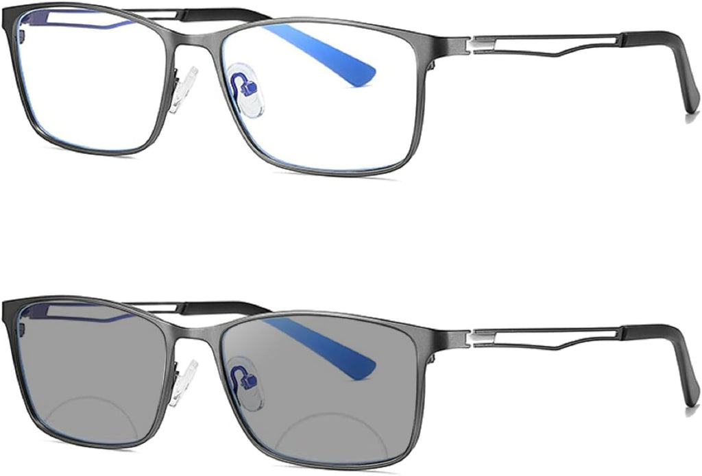 Transition Photochromic Bifocal Reading Glasses for Mens and Womens,Square Clear UV Protection Sunglasses Readers 0~+4