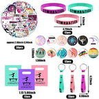 98 Gymnastics Party Favors, Gymnastics Keychain Goodie Bags with Rubber Bracelets, Button Pins, Bags and Stickers for Gymnastics Theme Birthday Party Supplies Baby Shower Holiday