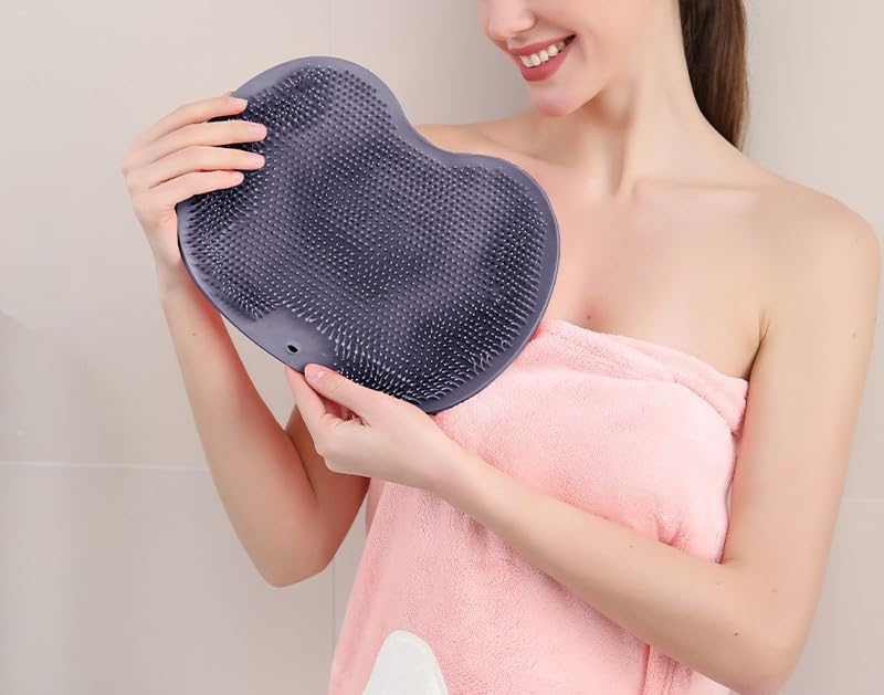 2 Pack Shower Foot Scrubber Mat with Non-Slip Suction Cups,Wall Mounted Back Scrubber Silicone Bath Massager Cushion Brush,Foot Scrubber for Use in Shower for Improve Skin Exfoliation (Gray&Green)