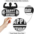 Black Glitter Weightlifting Cake Topper-Gym Party, Fitness Enthusiast,Trainer Birthday Party or Sports Themed Party Decoration.SugarGera