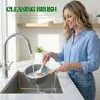 Dish Brush with Handle Wood Built-in Scraper, Scrub Brush for Pans, Pots, Saucepan, Kitchen Brushes for Sink and Stove, Yellow