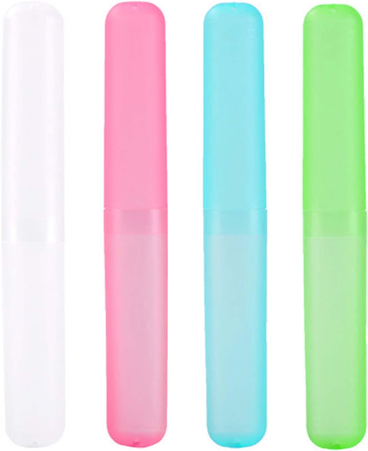 Medsuo 4pcs Plastic Toothbrush Case Travel Cover Holder Storage (Pink, Blue, Green and White)