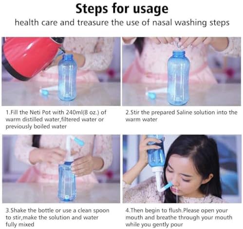 Sinus Rinse Bottle Nose Wash Cleaner Pressure Rinse Nasal Irrigation for Adult Kid, Sinus Rinse Kit, STANDARD, Blue