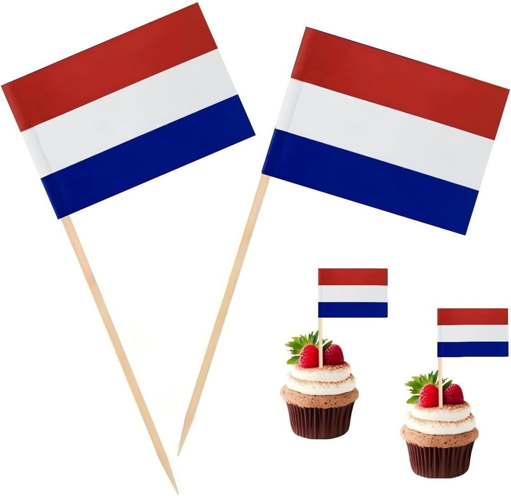100 Pac Netherlands Flag Dutch Toothpick Flags, Cocktail Picks Mini Stick Cupcake Toppers Country Picks Party Decoration Celebration Cocktail Food Bar Cake Flags