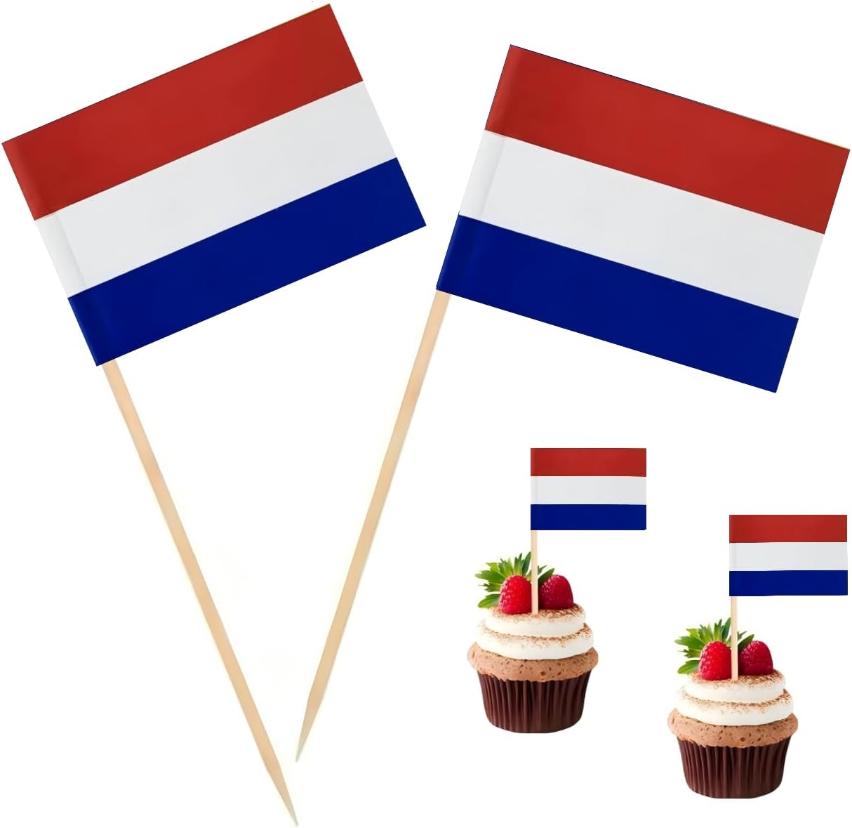 100 Pac Netherlands Flag Dutch Toothpick Flags, Cocktail Picks Mini Stick Cupcake Toppers Country Picks Party Decoration Celebration Cocktail Food Bar Cake Flags