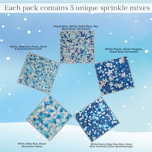 Confect Christmas Sprinkles | Sky Blue, Blue & White Mix | Edible Pearl, Star & Flower Shaped Sprinkles | Winter Holiday Cake & Cupcake Decorations- 5 Oz