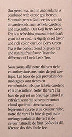 Uncle Lee's Tea Imperial Organic, Green Tea With Goji Berry, 18 Tea Bags, 1.14 oz (32.4 g)
