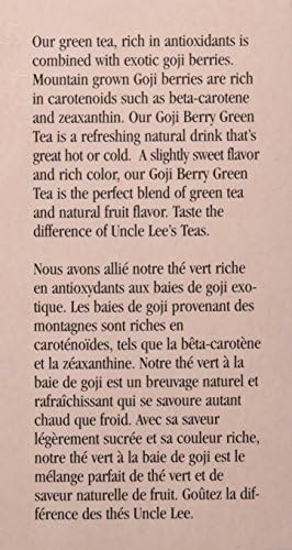 Uncle Lee's Tea Imperial Organic, Green Tea With Goji Berry, 18 Tea Bags, 1.14 oz (32.4 g)