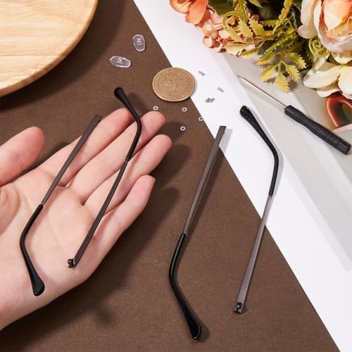 GORGECRAFT 2 Set Gunmetal Glasses Temple Arms Eyeglasses Replacement Leg Accessories Spectacle Legs Universal Eyewear Repair Frame Temple Replacement with Screwdriver Screw Washer for Glasses