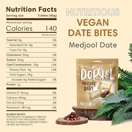DORREL - Medjool Dates, Individually Wrapped Snacks for High Energy, Nutritious Snack, Delicious, Kosher & Non-GMO Dates Individually Packaged for Convenient Handling, Pack of 1, 8.8 oz / 250 g