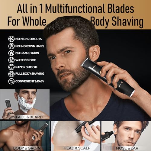 Groin & Body Hair Trimmer for Men Bikini Trimmer Women Electric Ball Pubic Shaver IPX7 Waterproof Wet & Dry Use Versatile Shaver for Temple Groin Nose Ear Hairs Beard (Black)