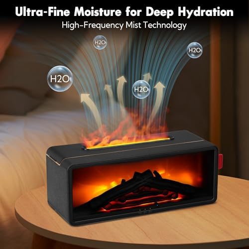 LINGSFIRE Fireplace Diffuser, 7 Colors Flame Humidifier Fireplace Humidifier with Timer Aromatherapy Air Diffuser for Bedroom, Office, Yoga Studio