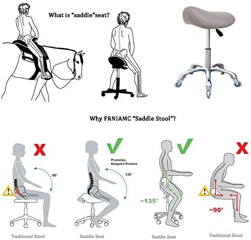 Professional Saddle Stool with Wheels Ergonomic Swivel Rolling Height Adjustable for Clinic Dentist Beauty Salon Tattoo Home Office (Grey)