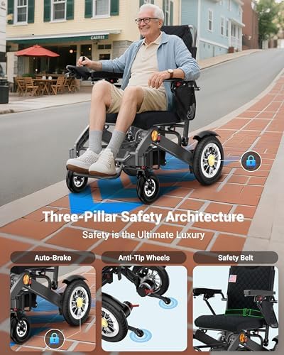 Heavy Duty Electric Wheelchairs for Adults - 20" Wider Seat&25 Miles Range, Support 400 lb, Foldable Powered Wheelchair with 20AH Battery and Large Tire for Home, Park, Black（20% Wider Seat