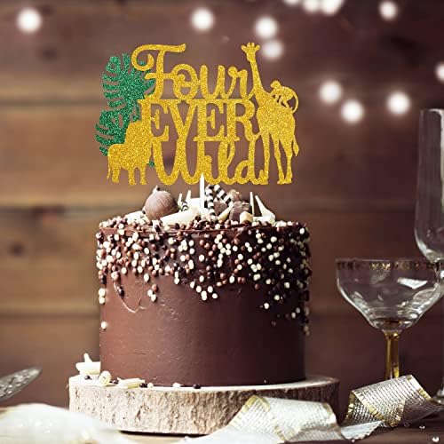 Four Ever Wild 4th Birthday Cake Topper - Jungle Safari Birthday Party Decorations - Safari Happy 4th Birthday Cake Topper For Boys
