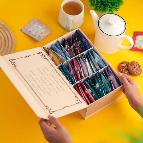 The Vedas Book Of Tea Gift Set | Assorted Tea Bags Gift Box | Christmas Gift | 12 Exotic Herbal Tea Blends In Handcrafted Cotton Bags | Net 48 bags | Gift for mom