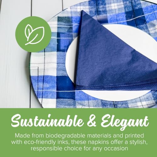 SimuLinen Navy Blue Disposable Paper Napkins, 3-Ply, 13in x 13in - 30 Pack - Simplicity Collection, Perfect for Birthday or Dessert Parties
