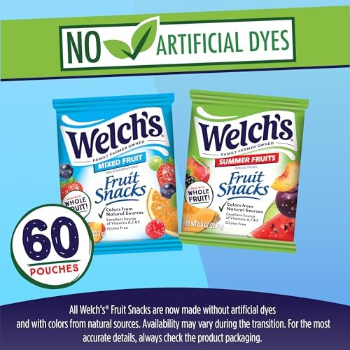 Welch's Fruit Snacks, Mixed Fruit & Summer Fruits Snack Box, Gluten Free, 0.8oz Snack Packs (Pack of 60)