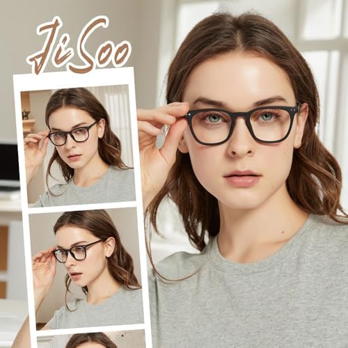 JiSoo Reading Glasses Women 1.5 Stylish Designer Readers 1.5, Womens Reading Glasses 1.5+ with Spring Hinge, Black