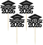 36Pcs Graduation Cap Cupcake Toppers Glitter Class of 2026 Congrats Grad Cap Cupcake Picks Graduation Theme Cake Decorations for 2026 Grad Party Supplies Black