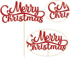 Gyufise 1 Pack Merry Christmas Cake Topper Red Glitter Xmas Holiday Cake Decorations for Winter Christmas Santa Happy New Year Party Supply Decoration