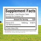 Innate Vitality Vitamin B12 1000mcg, Sublingual Methylcobalamin, for Energy Metabolism, Mental Clarity, Nervous System Health, Peach Flavor, Zero Sugar, 90 Fast Dissolve Tablets