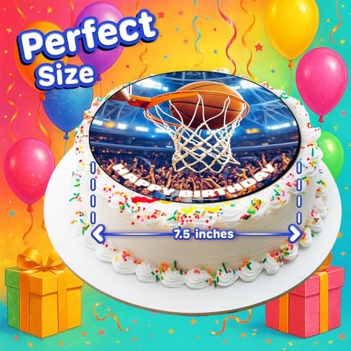7.5x Inch Edible Cake Toppers – Basketball Themed Birthday Party Collection of Edible Cake Decorations