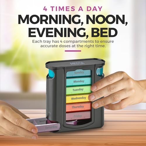 Stackable Daily Pill Organizer - (4 Times a Day) Weekly Medication Reminder - Premium Weekly AM/PM Pill Box with 7 Individual Stacking Cases, a Everyday Medicine Organizer for Vitamins