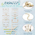 FASACCO 20Pcs Ankle Bracelets for Women Adjustable Beach Anklet Set Surfer Anklet Heart Star Turtle Infinite Anklets Foot Jewelry