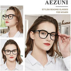 AEZUNI Large Frame Reading Glasses for Women Trendy Square Readers Eyeglasses 1.0 1.5 2.0 2.5 3.0 3.5 4.0 5.0 6.0