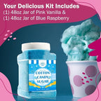 Cotton Candy Floss Sugar Package of 2ct-(Pink Vanilla and Blue Raspberry)-3lb Each Flavor- (2ct-3lb Jars)