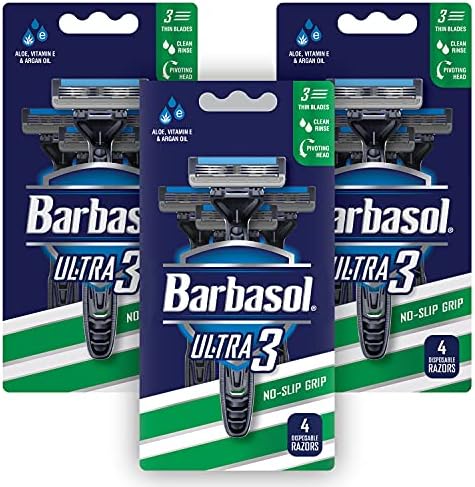 Barbasol Ultra 3 Premium Disposable Razor Value Pack Bundle (3 Packs/12 Total Razors)