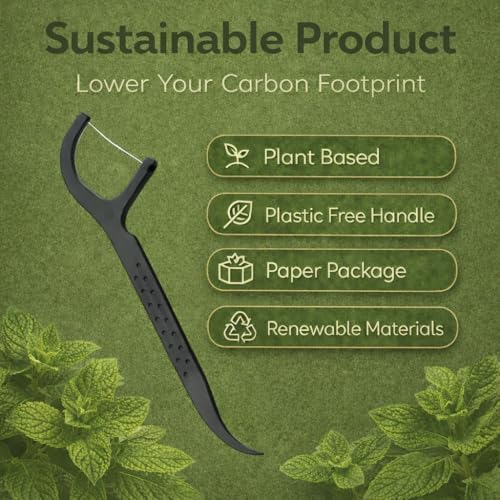 Biodegradable Floss Picks | 100 Count (2 Pack) | Mint Flavor, Candelilla Wax | Sustainable & Reusable | Vegan & Cruelty-Free | Bamboo Floss Picks, Bamboo Toothpicks