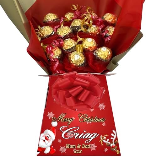Personalized Chocolate Candy Hamper Gift Bouquet Made With FERRERO (red & gold)