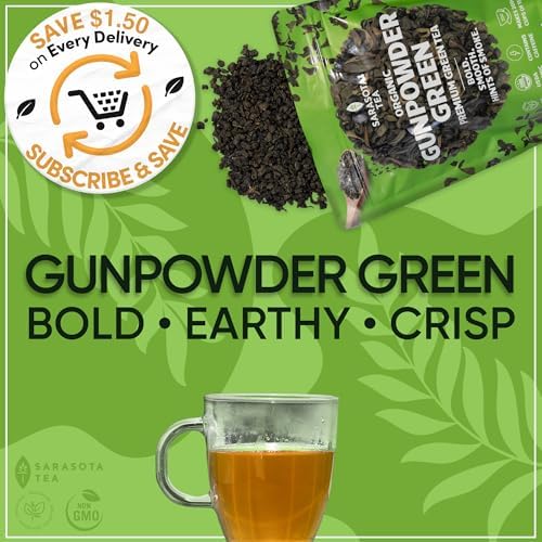Organic Gunpowder Green Tea Loose Leaf, 1 lb Bulk Bag, USDA Organic Chinese Green Tea, Bold Earthy Flavor, Non-GMO