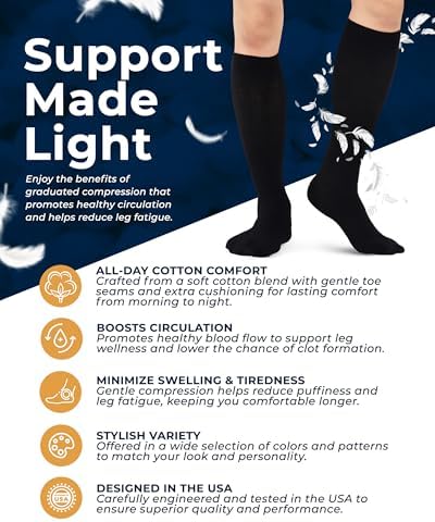 Pembrook Cotton Light Compression Socks for Women & Men - 3 Pairs | 8-15 mmHg Comfort Compression Socks for Men & Women