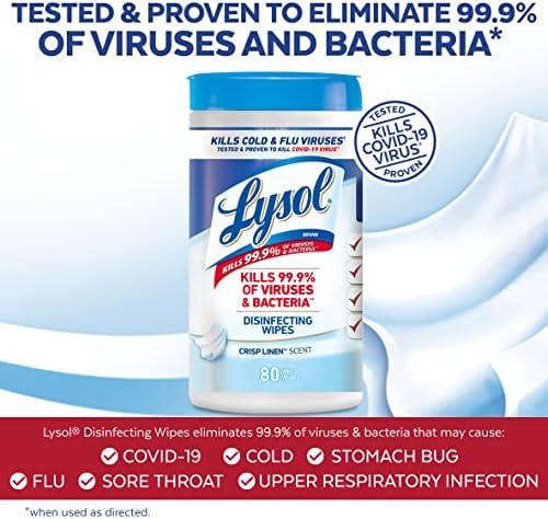 Lysol Disinfectant Wipes, Dorm Room Essentials, Multi-Surface Antibacterial Cleaning Wipes, For Disinfecting and Cleaning, Crisp Linen, 80 Count