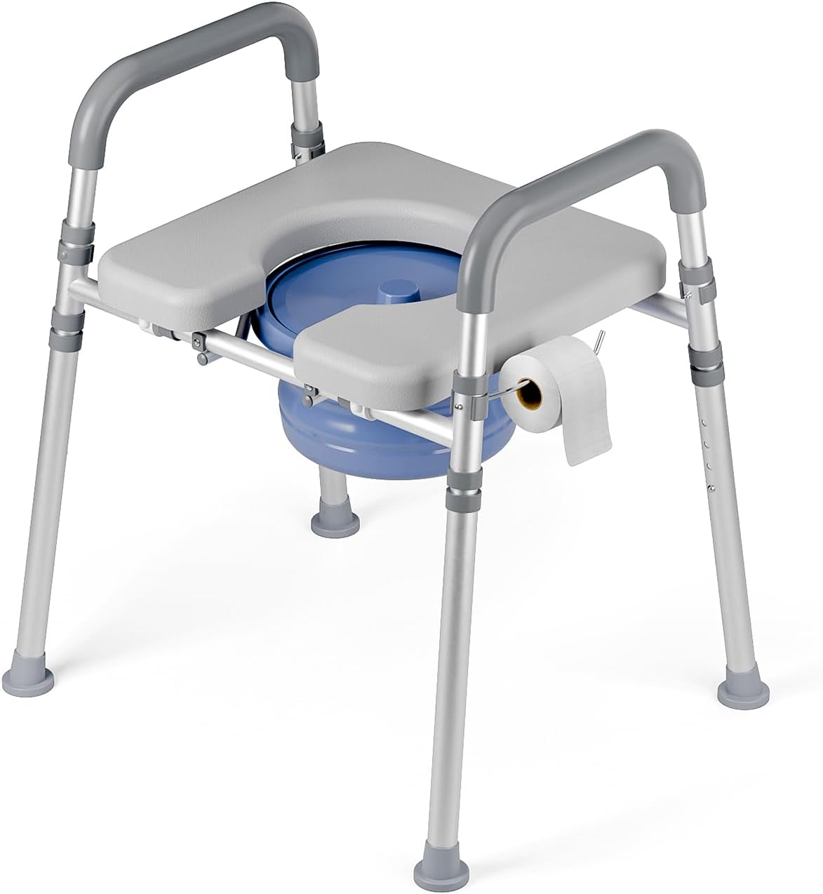 Loyoda Bedside Commode with Bucket for Seniors, Toilet Chair with Padded Handles & Seat, 400 LBS Bedside Toilet with Adjustable Height & Width for Pregnant, Disabled, Handicapped,(Gray)