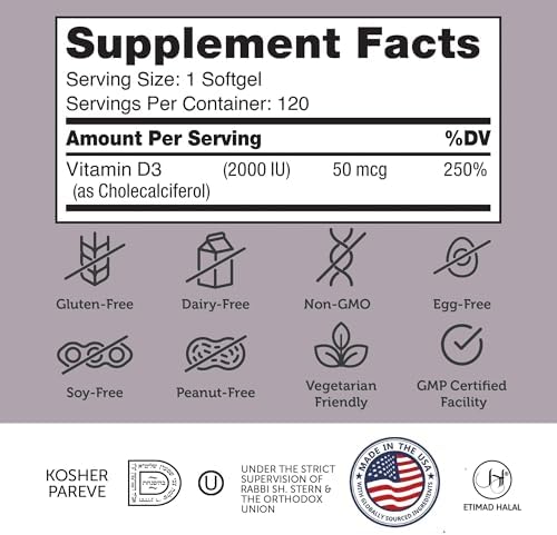 Zahler - Advanced Vitamin D3 2000 IU Softgels (120 Count) Kosher Vegetarian Friendly Vitamin D for Immune Support, Bone, Teeth & Muscle Health - Daily D3 Vitamin Supplement for Adults - Easy Swallow V