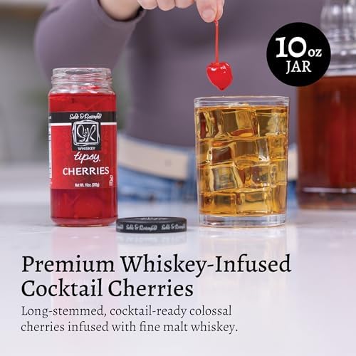 Sable & Rosenfeld Whisky Tipsy Cherries for Old Fashioned Cocktails, 10 oz Jar (Pack of 1), Kosher, Gluten-Free Garnish for Manhattans & Desserts