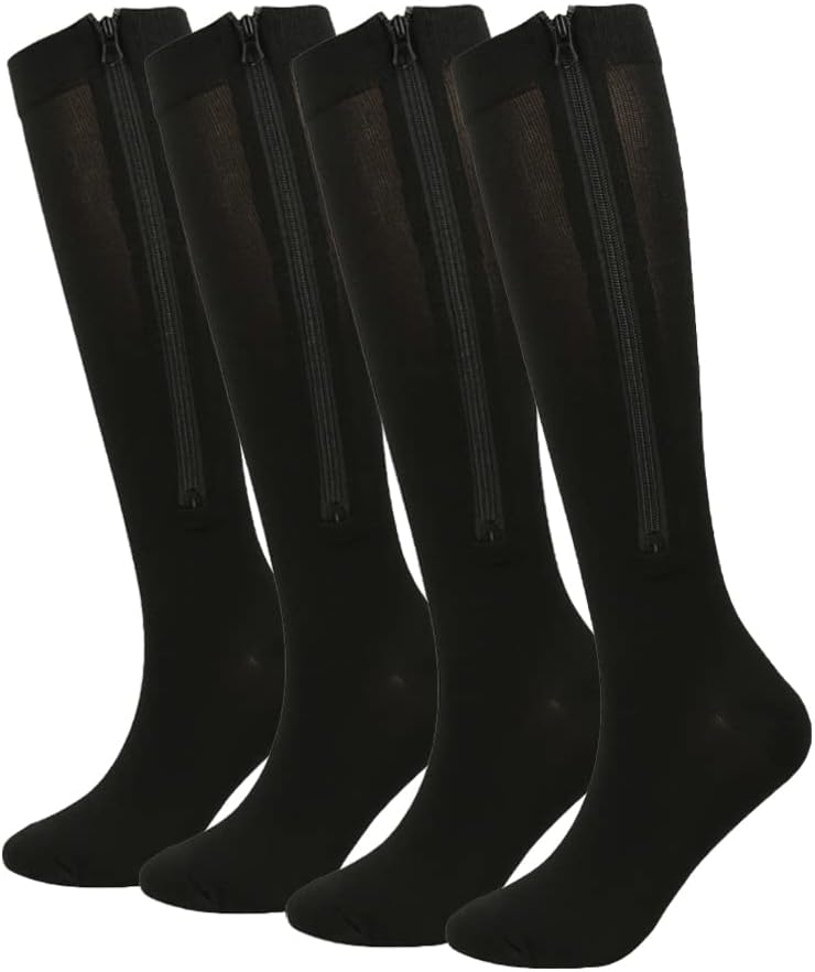 Hotfiary Zipper Compression Socks 20-30 mmHg Compression Stockings for Men Womens Plus Size Calf Knee High Zippered Sock