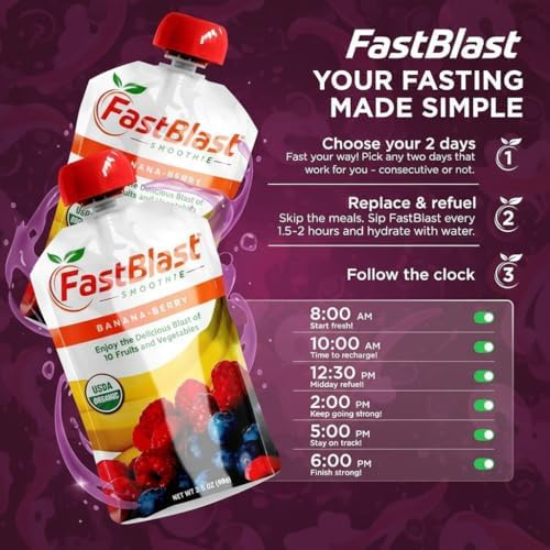 Fruit Smoothie Pouches Banana Berry - 2 Pack, 24 Pcs USDA Organic Gluten Free Snacks for Adults, No Added Sugar, Protein Pouches Adult Meal Replacement, Smoothie Packs Support Balanced Nutrition