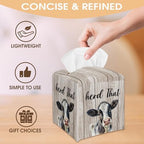 Cow Decorative Tissue Box Cover Square, Wood Pattern Leather Tissue Box Cover Holder, Housewarming Gift Ideas for Family Friends, Home Office Bathroom Car Decor-(5.2 Inches) A25