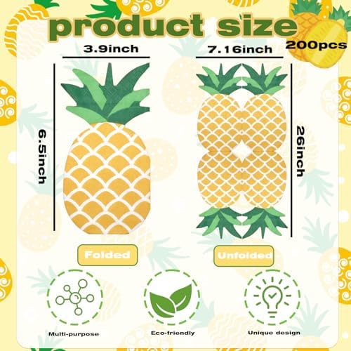 50 Pcs Pineapple Napkins 3.9 X 6.5 Inch Summer Party Napkin Disposable 2 Ply Pineapple Pattern Napkins for Summer