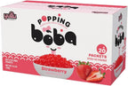 YULU FOODS Strawberry Popping Boba Pearls – Bursting Fruit Bubble Balls – 20 Pack Single-Serve Snacks – Ready to Eat, Less Mess Than Tub Boba, Kids Love It