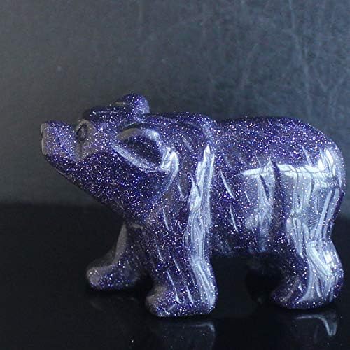 2'' Hand Carved Mixed Gemstone Crystal Bear Figurine Animal Carving (Blue Goldstone)