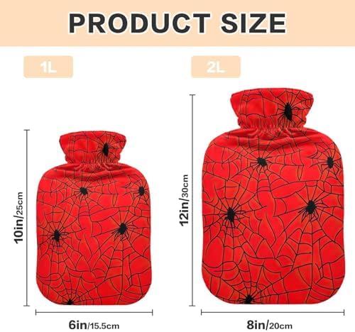 Cool Black Spiders Red Hot Water Bottles Hot or Cold Water Bottle with Soft Cover Hot Water Bag for Foot Bed Warmer Pain Relief, 2 Liters