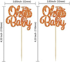 Gyufise 24Pcs Pumpkin Oh Baby Cupcake Toppers Glitter Fall Theme Cupcake Picks Baby Shower Cake Decorations for Pumpkin Theme Gender Reveal Kids Birthday Party Supplies Orange