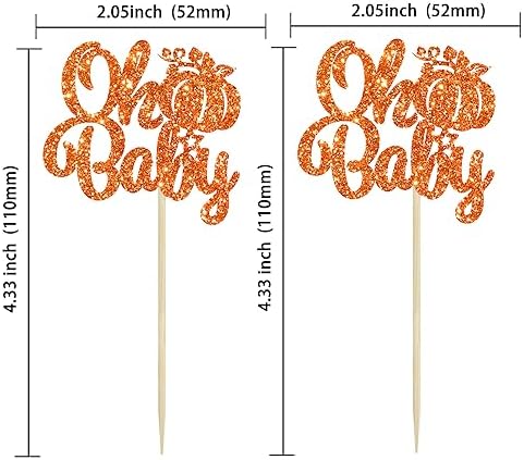 Gyufise 24Pcs Pumpkin Oh Baby Cupcake Toppers Glitter Fall Theme Cupcake Picks Baby Shower Cake Decorations for Pumpkin Theme Gender Reveal Kids Birthday Party Supplies Orange